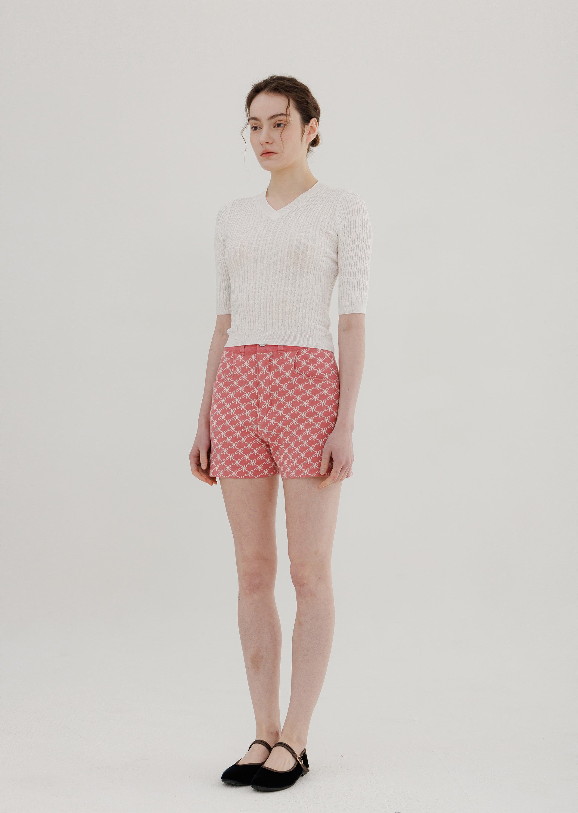 ATOP08 V-Neck Cable Knit Top