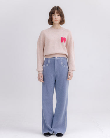 Knit Denim-Like Wool Bootcut Pants Sora