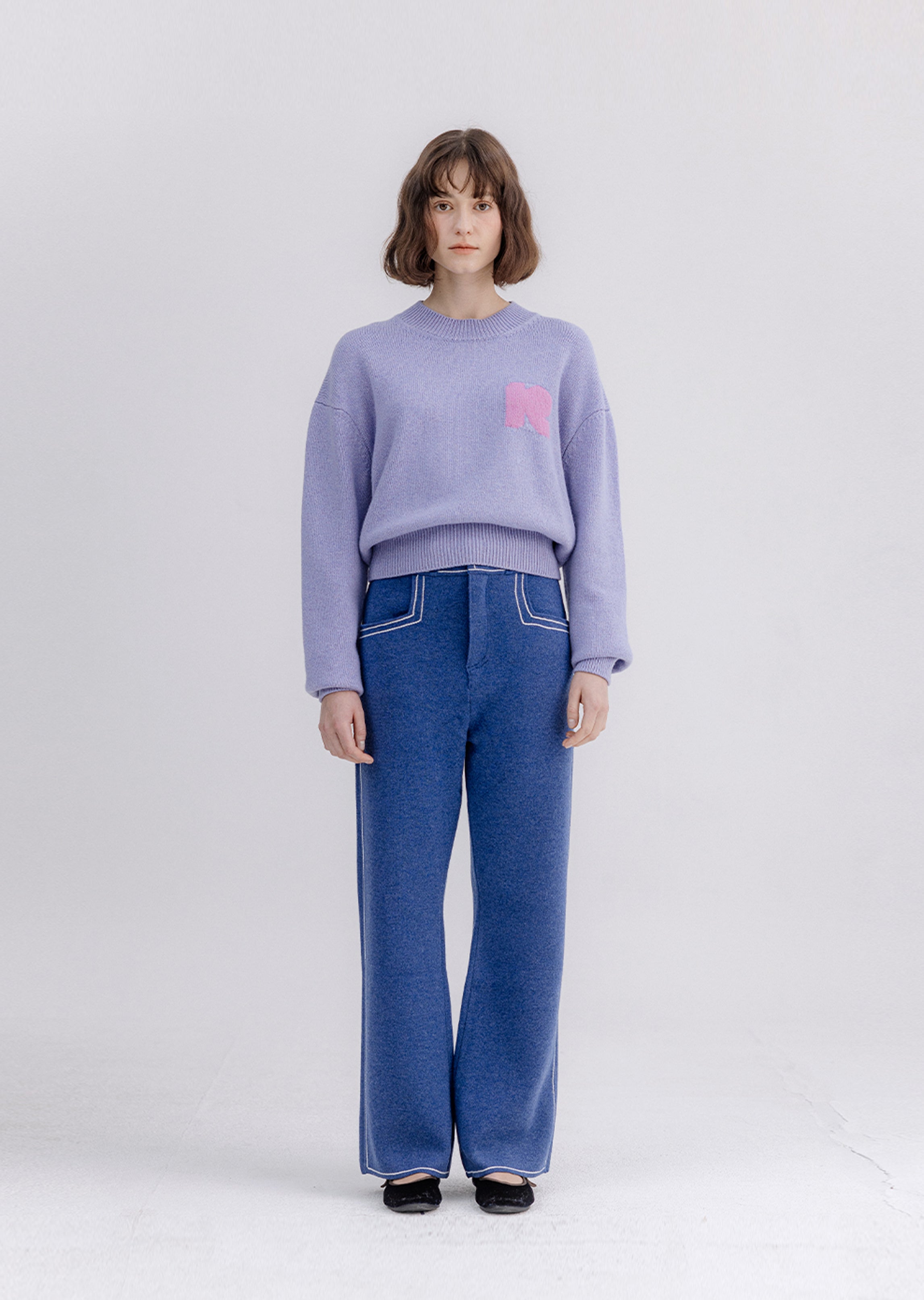 Knit Denim-Like Wool Bootcut Pants
