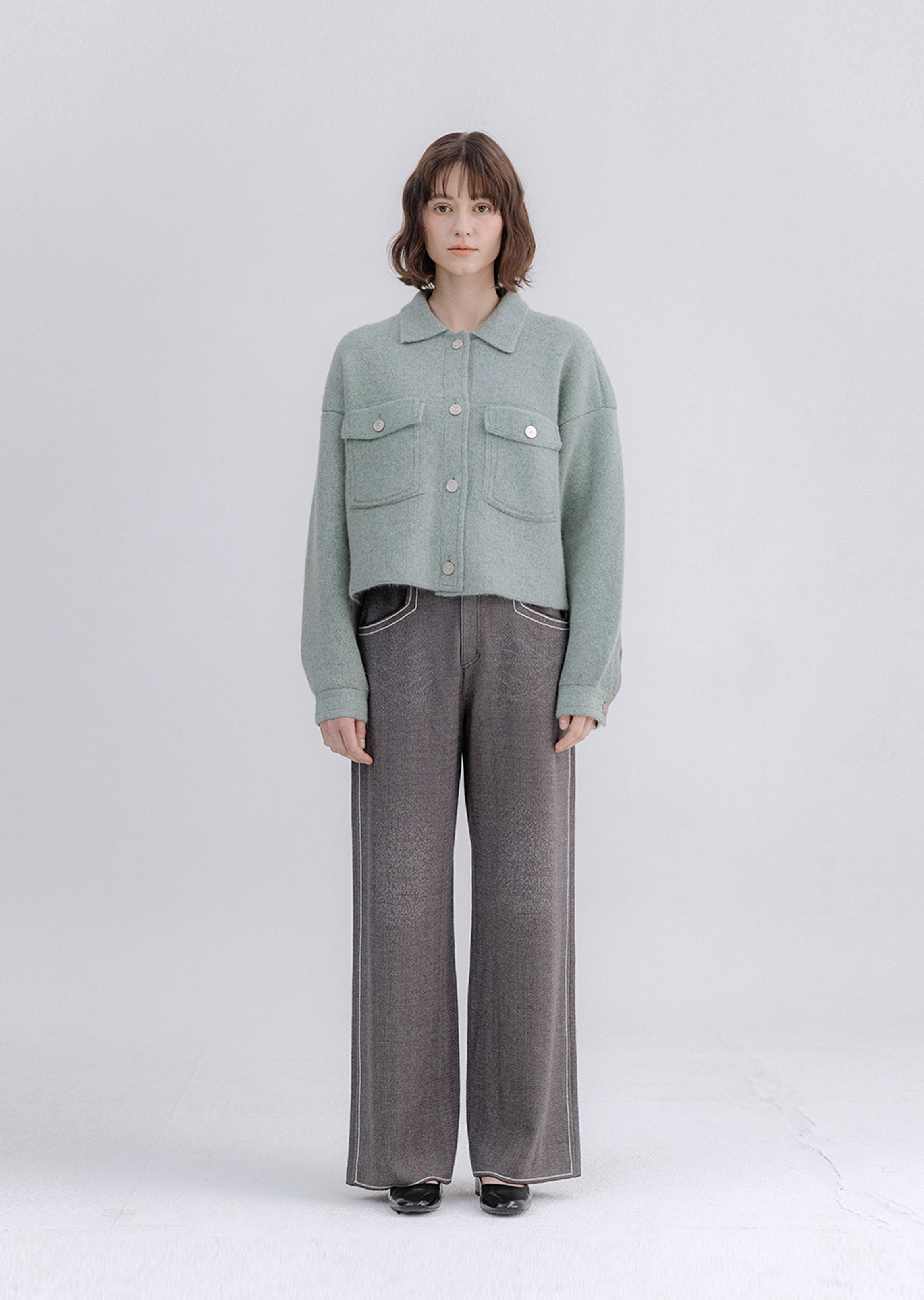 Knit Denim-Like Shirt Jacket 