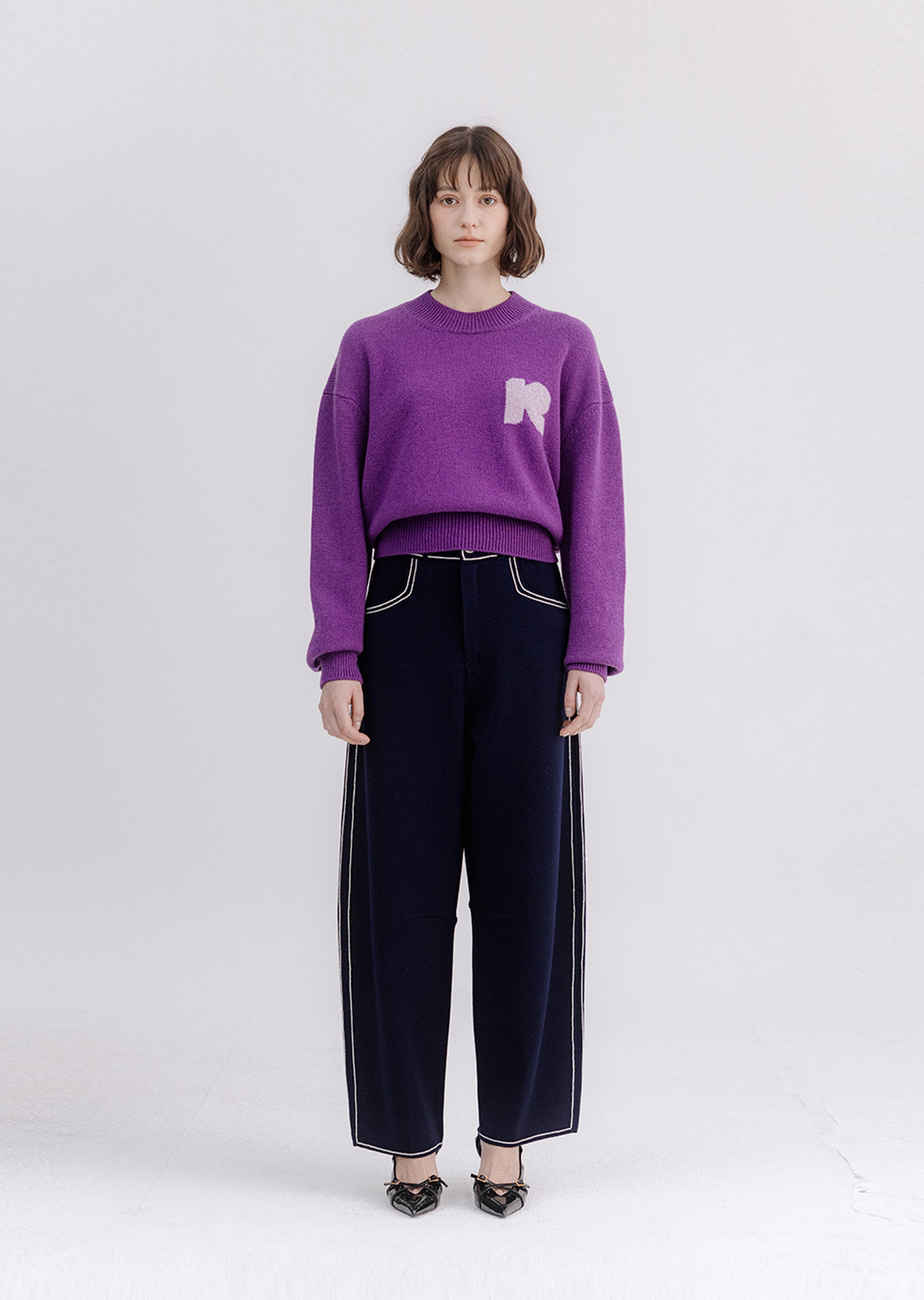 Knit Denim-Like Barrel Pants