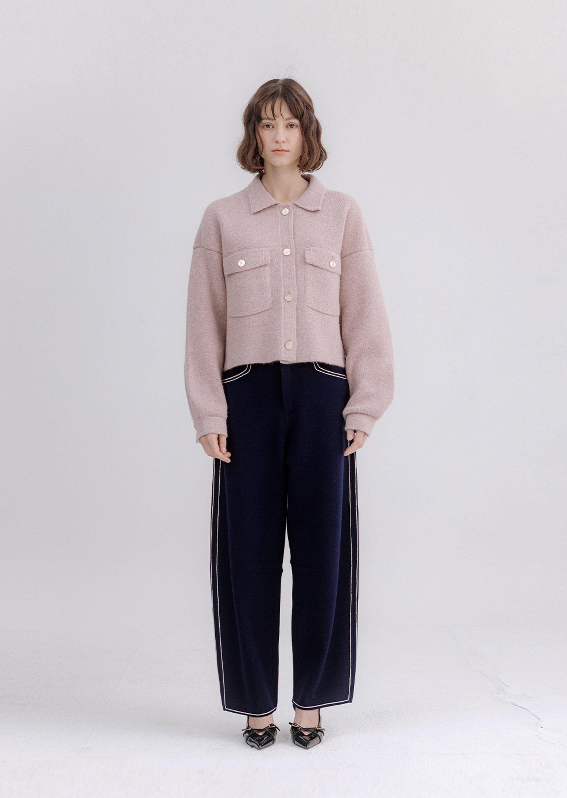 Knit Denim-Like Shirt Jacket 